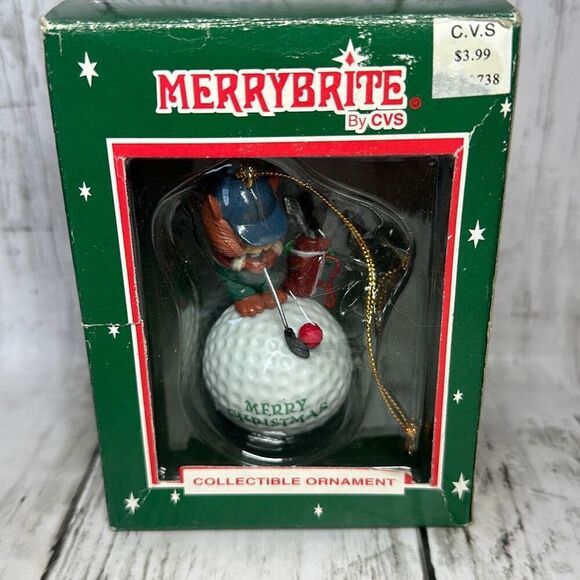 Merry Brite Vintage Rare Collectible Christmas Ornament Golf Golfing New in Box - Picture 1 of 5